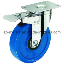Roues de roulette bleues Biaxial de taille moyenne de 3 pouces en PVC avec frein